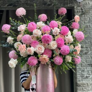 Bình hoa Hồng kem phối hồng pastel